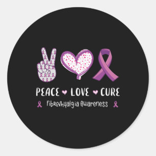 Love Cure Fibromyalgia Awareness Men Women Kids Classic Round Sticker
