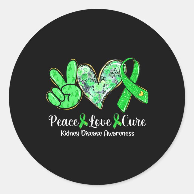 Love Cure Green Ribbon Kidney Disease Awareness Gi Classic Round Sticker (Front)