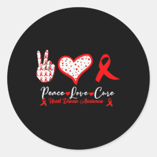 Love Cure Heart Disease Awareness Red Heart Ribbon Classic Round Sticker