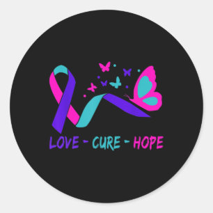Love Cure Hope Cervical Cancer Warrior Butterfly R Classic Round Sticker