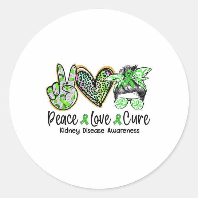 Love Cure Messy Bun Women Kidney Disease Awareness Classic Round Sticker (Front)