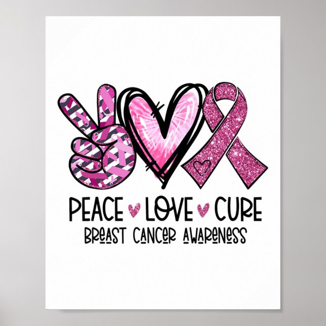 Love Cure Pink Ribbon Cancer Breast Awareness  Poster (Front)