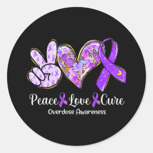 Love Cure Purple Ribbon Overdose Awareness Gifts  Classic Round Sticker