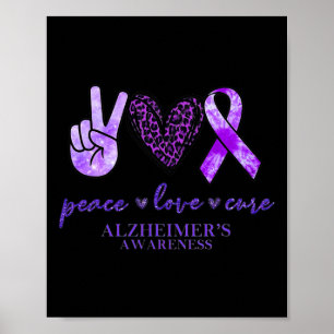 Love Cure Ribbon Leopard Alzheimerheimer Brain Awa Poster