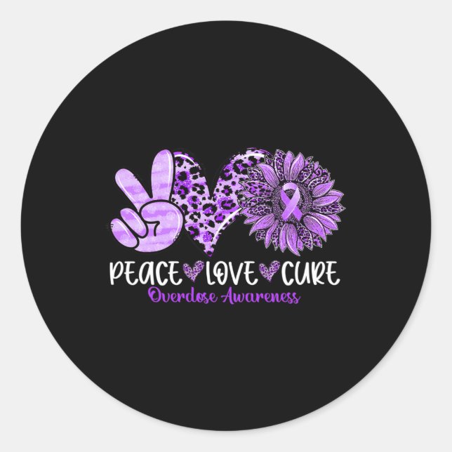 Love Cure Sunflower Leopard Overdose Awareness  Classic Round Sticker (Front)