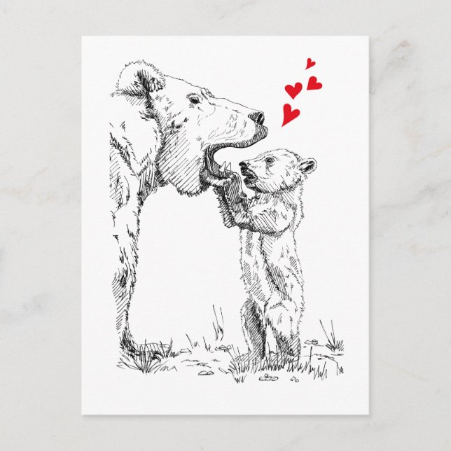 love, curious cub, bear, nursery, child, animal postcard (Front)
