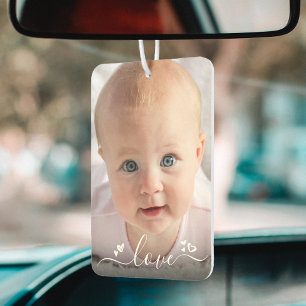 Love Custom 2 Photo Script Hearts Personalised Car Air Freshener