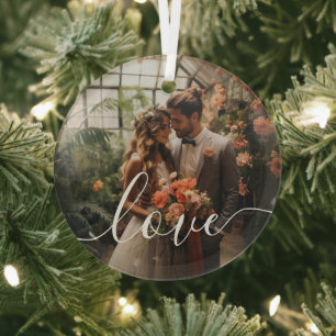 'Love' Custom couple photo Glass Tree Decoration