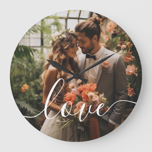 'Love' Custom couple photo Large Clock (Front)