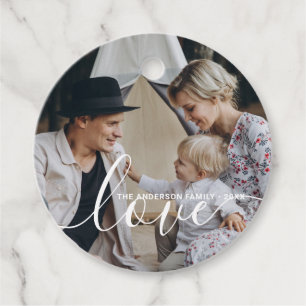 'Love' Custom family photo with custom name Favour Tags
