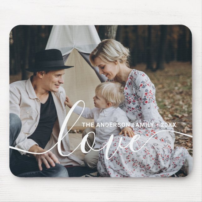 'Love' Custom family photo with custom name Mouse Mat (Front)