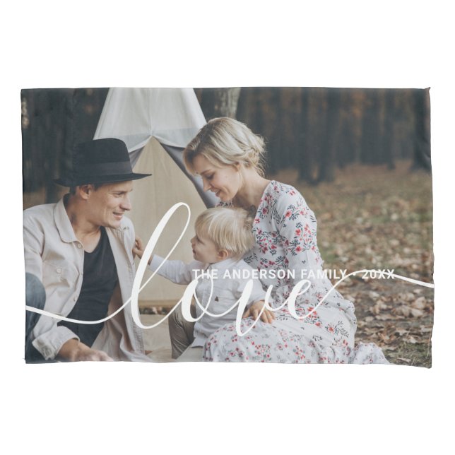 'Love' Custom family photo with custom name Pillowcase (Front)