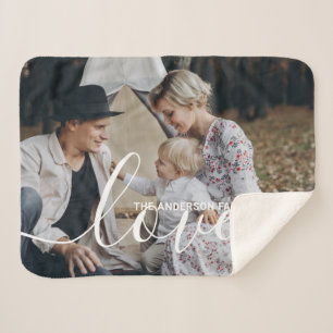 'Love' Custom family photo with custom name Sherpa Blanket
