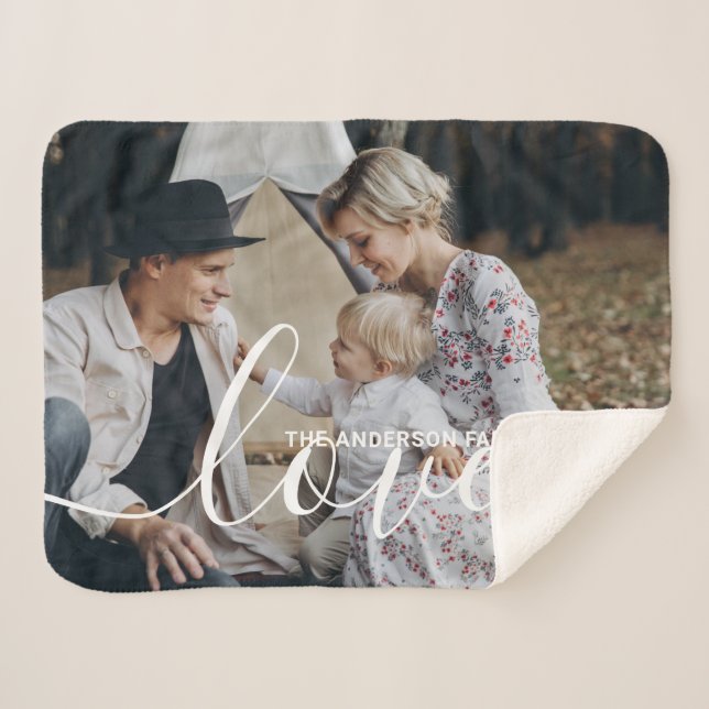 'Love' Custom family photo with custom name Sherpa Blanket (Front (Horizontal))