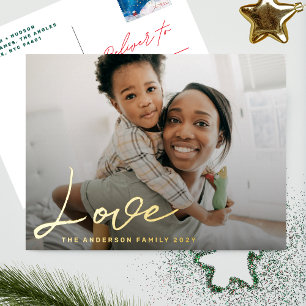 LOVE Custom happy holidays photo merry christmas Foil Holiday Postcard