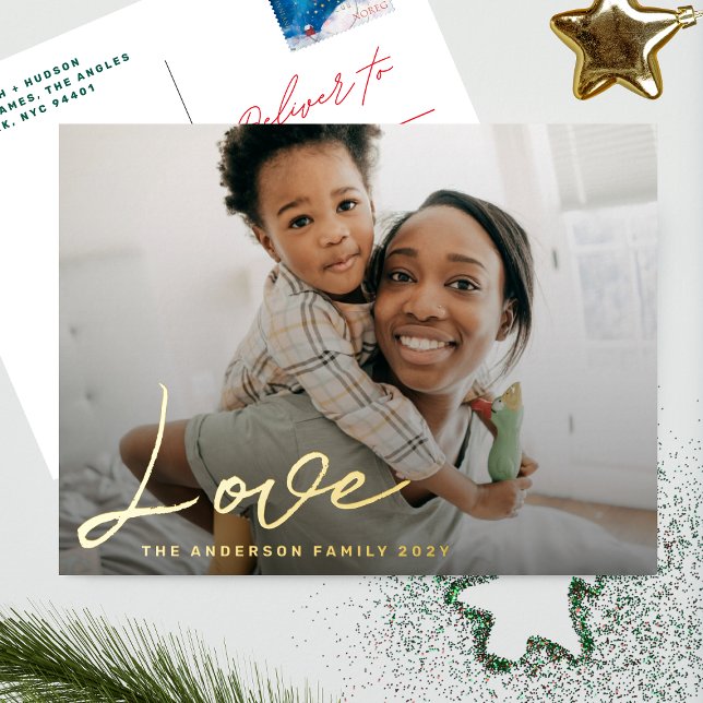 LOVE Custom happy holidays photo merry christmas Foil Holiday Postcard (Creator Uploaded)
