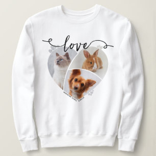 Love, Custom Heart-Shaped 3 Pet Photo Collage Sweatshirt