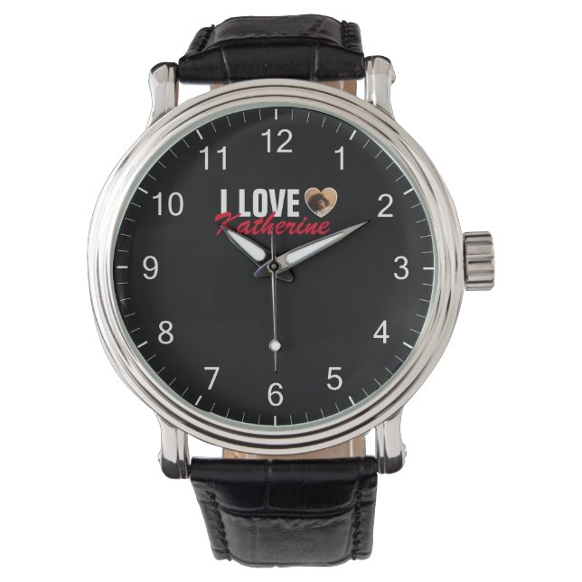 Love Custom Photo Heart and Name Poster Watch (Front)