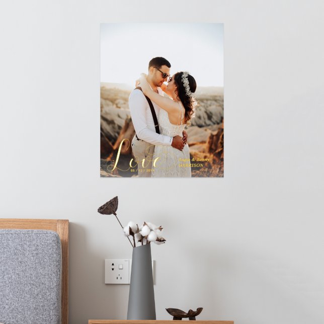 Love | Custom Photo Wedding Couple Foil Poster (In Situ (Bedroom 2))