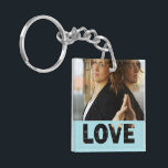 Love Cut Outs Blue Customised Photo Key Ring<br><div class="desc">Blue colour love cut outs square shaped acrylic photo keychain. Double sided photo keychain template, by red_dress, featuring cut out text "Love", on blue background, and photo holder for two pictures. Easily add a picture to the front and back of two sided keychains or pick the single sided square keychain...</div>