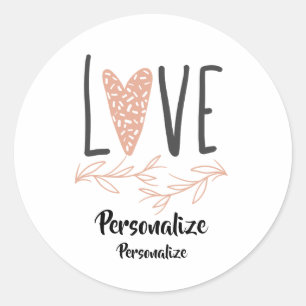 Love- Cute Boho Heart Valentine Day Personalise Classic Round Sticker