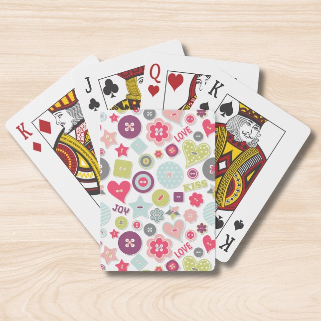 Love Cute Colourful Heart Buttons Romantic Girly Playing Cards (Creator Uploaded)