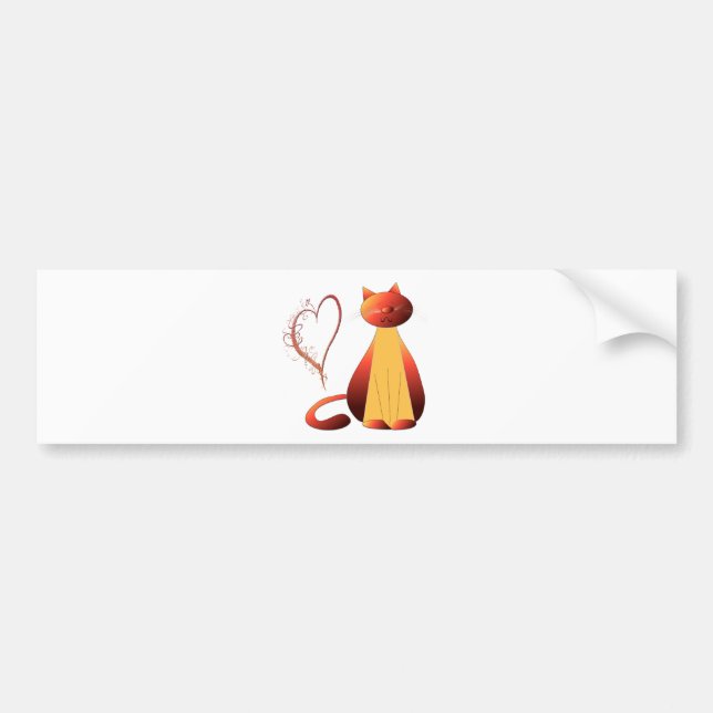 Love Cute Ginger Cat Digital Art Bumper Sticker (Front)