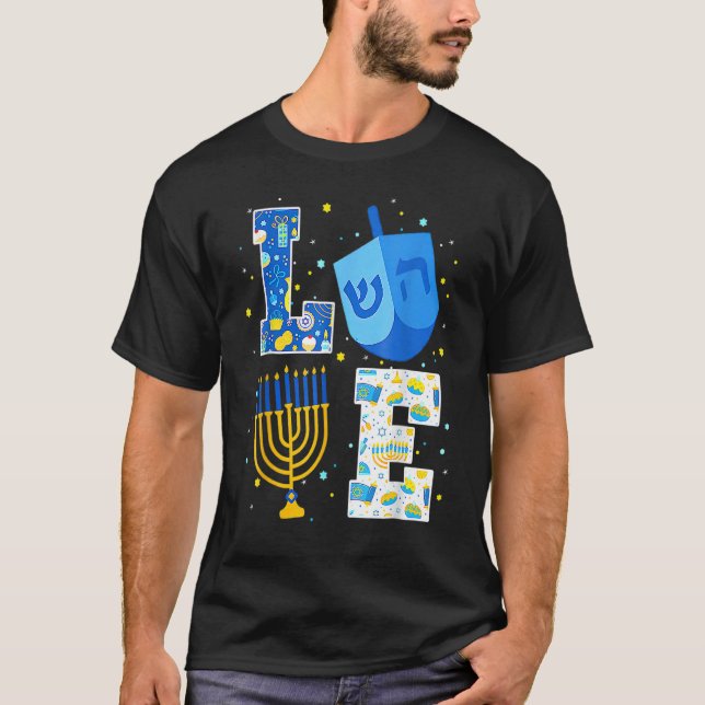 LOVE Cute Hanukkah 2022 Decorations Dreidel Menora T-Shirt (Front)
