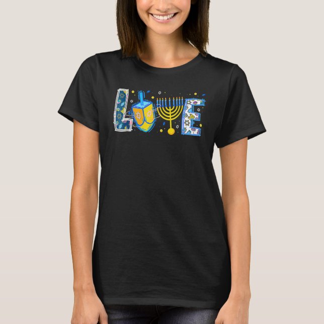 Love Cute Hanukkah 2022 Decorations Dreidel Menora T-Shirt (Front)