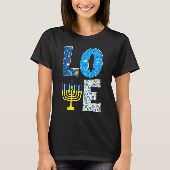 Love Cute Hanukkah Decoration Menorah Pajama Match T-Shirt (Front)