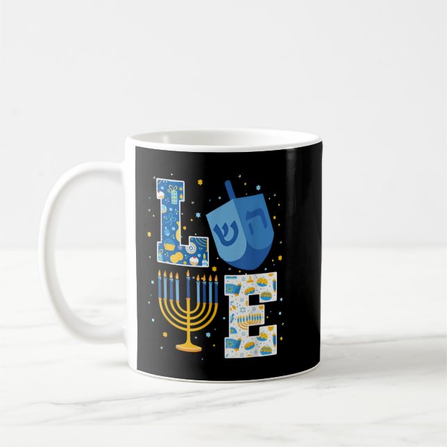 LOVE Cute Hanukkah Decorations Dreidel Menorah Cha Coffee Mug (Left)