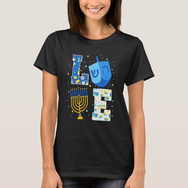 LOVE Cute Hanukkah Decorations Dreidel Menorah Cha T-Shirt (Front)