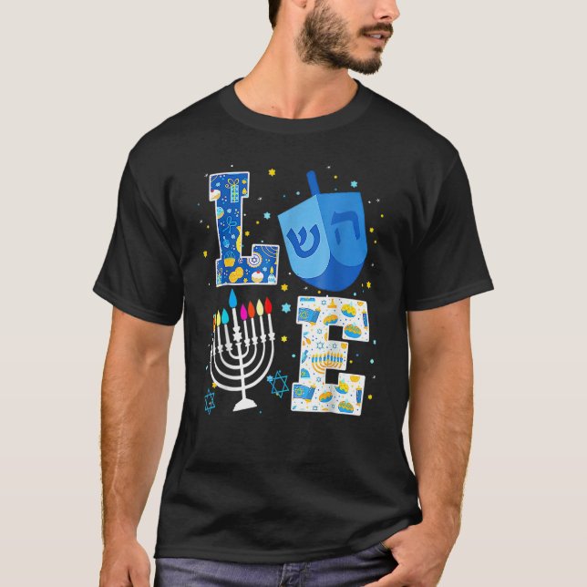 LOVE Cute Hanukkah Decorations Dreidel Menorah Cha T-Shirt (Front)