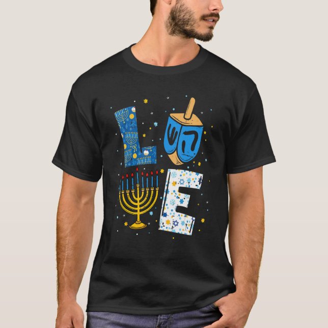 LOVE Cute Hanukkah Decorations Dreidel Menorah Cha T-Shirt (Front)