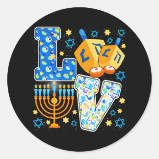 LOVE Cute Hanukkah Decorations Dreidel Menorah Classic Round Sticker