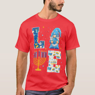 LOVE Cute Happy Hanukkah Christmas Gnomies Menorah T-Shirt