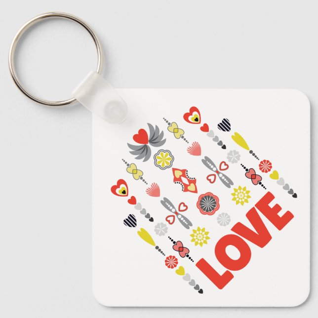 LOVE Cute Minimalist Anniversary  Key Ring (Front)