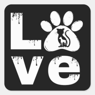 LOVE CUTE PET PAW LOVER  SQUARE STICKER