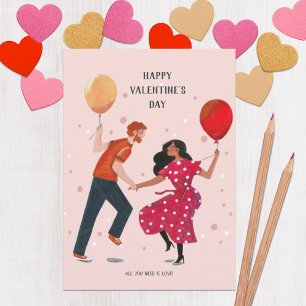 Love cute pink romance dancing people valentine's card