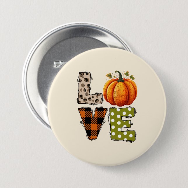 LOVE – Cute Pumpkin & Polka Dot Letters 7.5 Cm Round Badge (Front & Back)