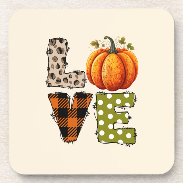 LOVE – Cute Pumpkin & Polka Dot Letters Coaster (Front)