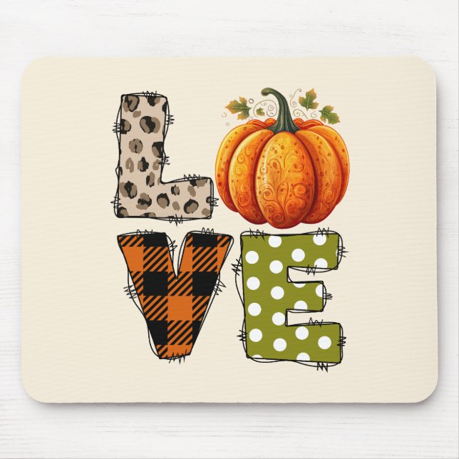 LOVE – Cute Pumpkin & Polka Dot Letters Mouse Mat (Front)