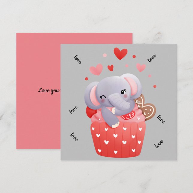 Love cute valentine elephant  holiday card (Front/Back)