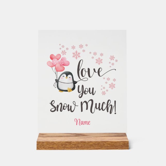 Love - Cute Valentine Penguin Personalised Acrylic Sign (Front)