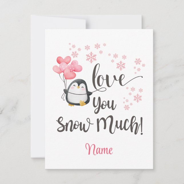 Love - Cute Valentine Penguin Personalised Card (Front)