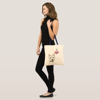 Love Cute Westie Dog Art with 3D Heart Tote Bag