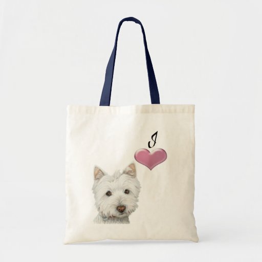 Image of Love Cute Westie Dog Art with 3D Heart Tote Bag