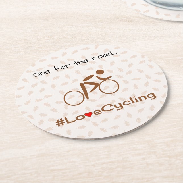 Love cycling brown round paper coaster (Angled)