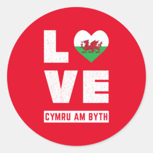 Love Cymru Am Byth Wales Flag Welsh Roots Vintage Classic Round Sticker