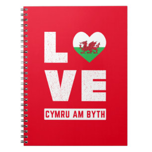 Love Cymru Am Byth Wales Flag Welsh Roots Vintage Notebook